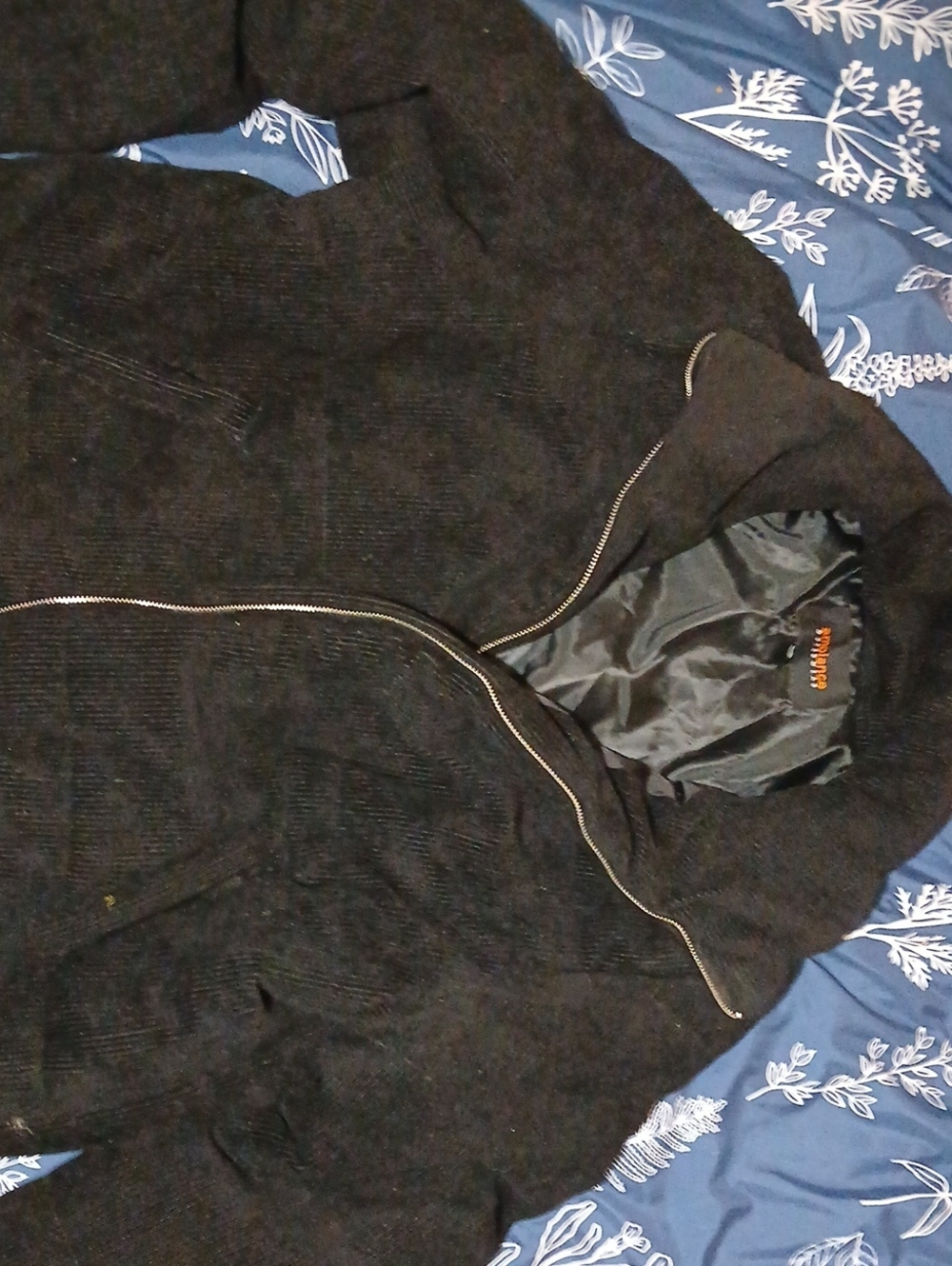 Womens Black Knit Zip Up Jacket